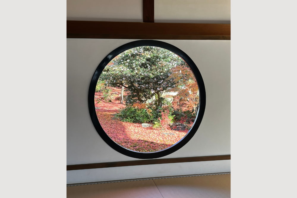 源光庵|丸窓(紅葉の絨毯)の画像